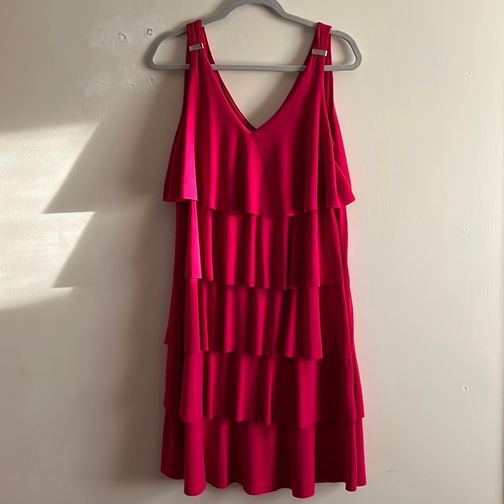 White House Black Market Hot Pink Magenta Tiered Sleeveless Dress Size Large NWT